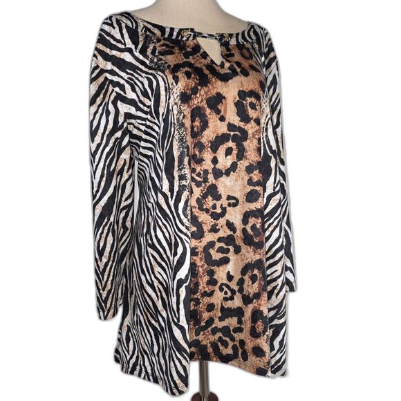 Hearts of Palm Wild Side Animal Print 3/4 Sleeve Tunic Size XL - Picture 2 of 9